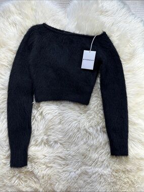 Givenchy Black Off-the-Shoulder Angora-Blend Cropped Sweater